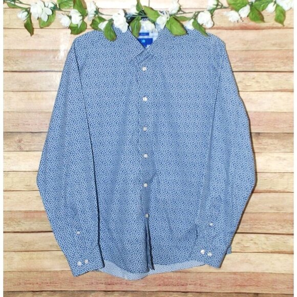 Egara Blue Micro Floral Men's Shirt Size L Non Iron Contrast Cuffs Button Up - Picture 6 of 9